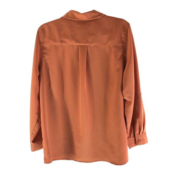 Denim & Co. Womens Button-Up Collared Long Sleeve Shirt L Orange Casual Top - Picture 2 of 5